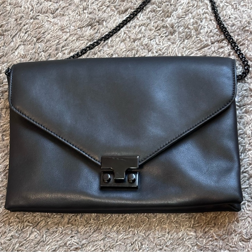 Loeffler Randall Black Leather Crossbody with Chain